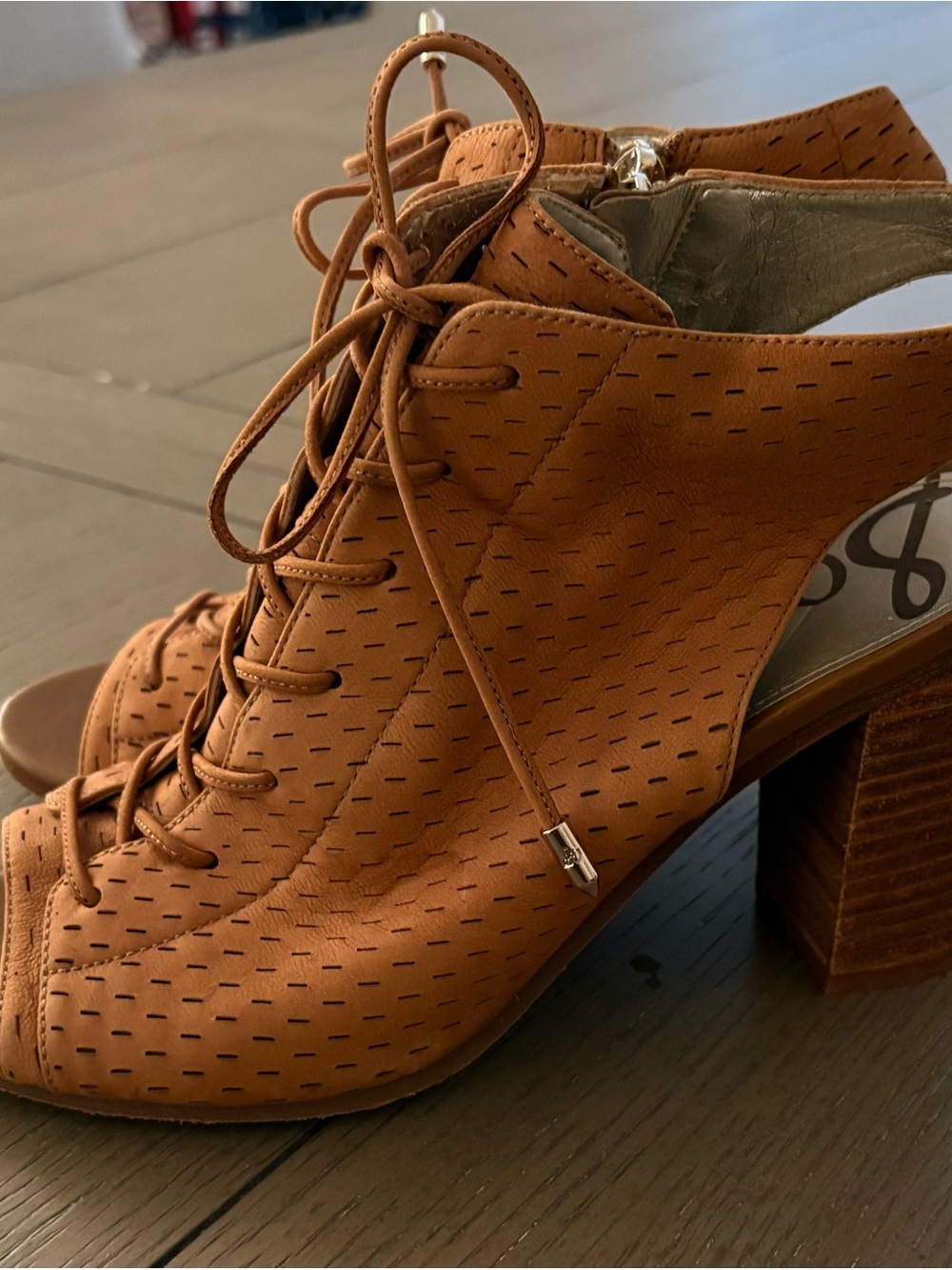 Women’s Sam Edelman leather Lace-Up Peep-Toe Block Heel Sandals